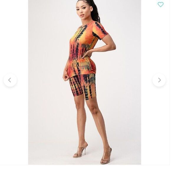 New! Trendy tie dye pattern Shorts and Shirt set Boho Yoga Zumba Jogging Biking - Picture 3 of 8